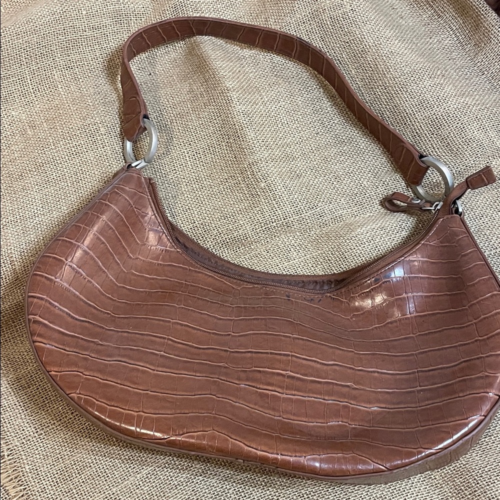 Bueno Brown Crocodile-Patterned Hobo Bag